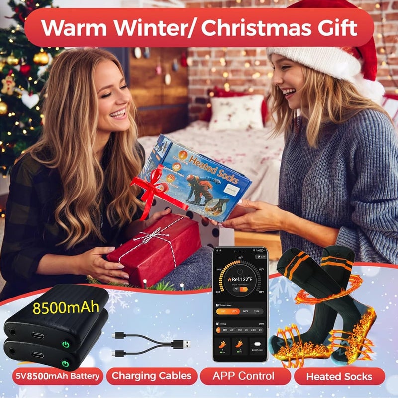ANSOZLEE Heated Socks, Heated Socks for Women Men with App Control 2 * 8500mAh Rechargeable Electric Heated Socks Washable Warm Socks for Outdoors Work Skiing Hunting Riding Cycling Hiking Camping Xmas Gifts - Image 2